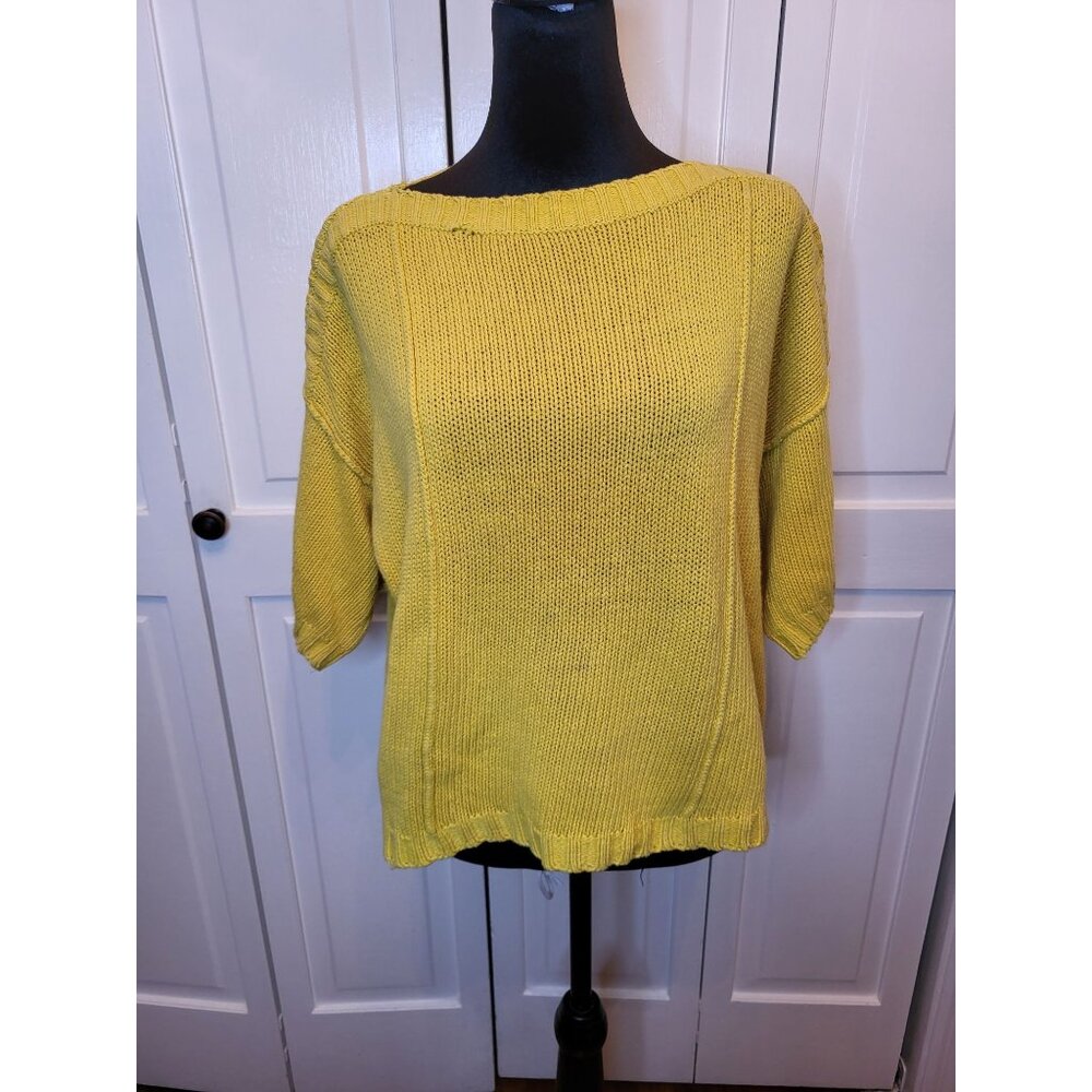 Vintage 80s/90's Yellow Chaus Boatneck Sweater Oversized L Minimalist  Simple